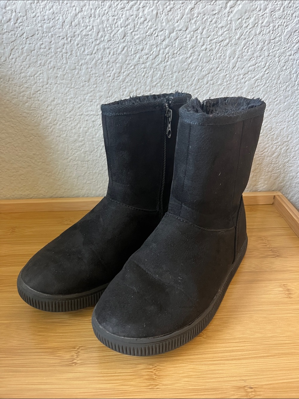 Cat & Jack Black Faux-Suede Kids Mid-Calf Boots with Side Zipper